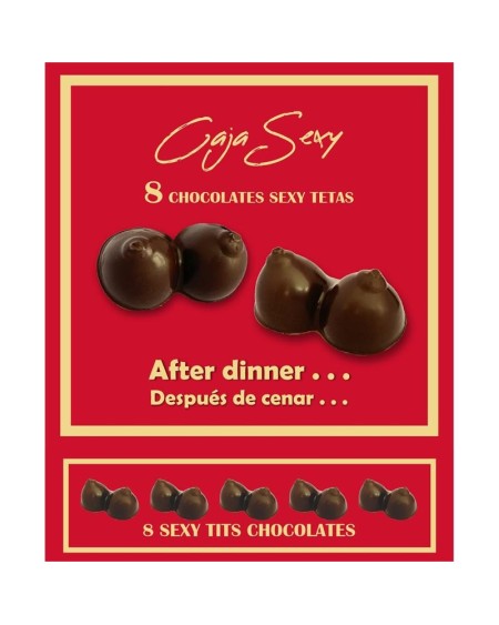 red box of 8 dark chocolate tits-shaped candies 8 units