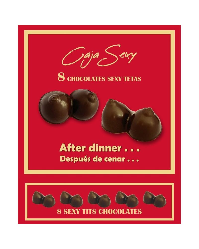 red box of 8 dark chocolate tits-shaped candies 8 units