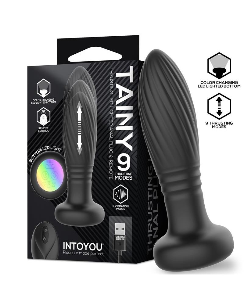 tainy thrusting led lighted anal plug with remote control