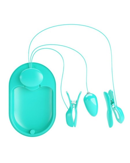 surprise box vibrant egg with electric shock nipple clamps blue