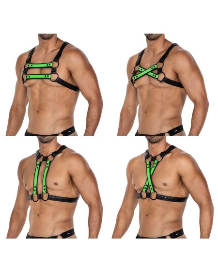 h4rness06 chest harness 4way blazing green one size