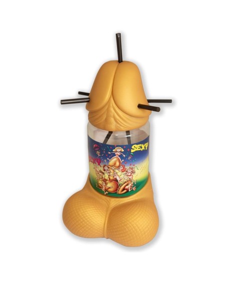 penis-shaped 1-liter cup with 5 straws gold edition