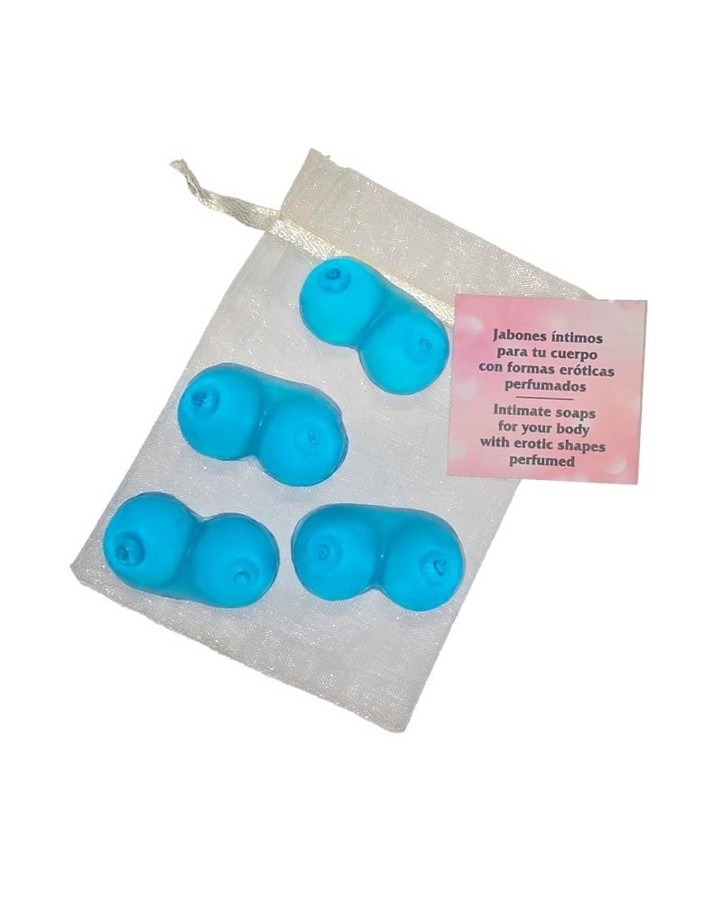 set of 4 scented mini soaps in the shape of a blue breast