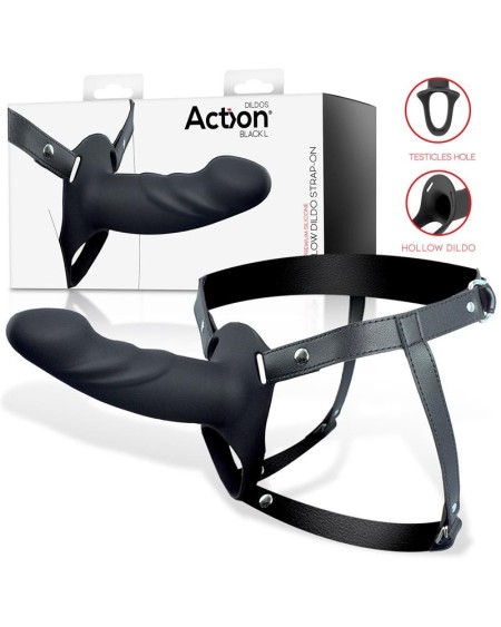 strap-on with hollow dildo premium silicone size l noir
