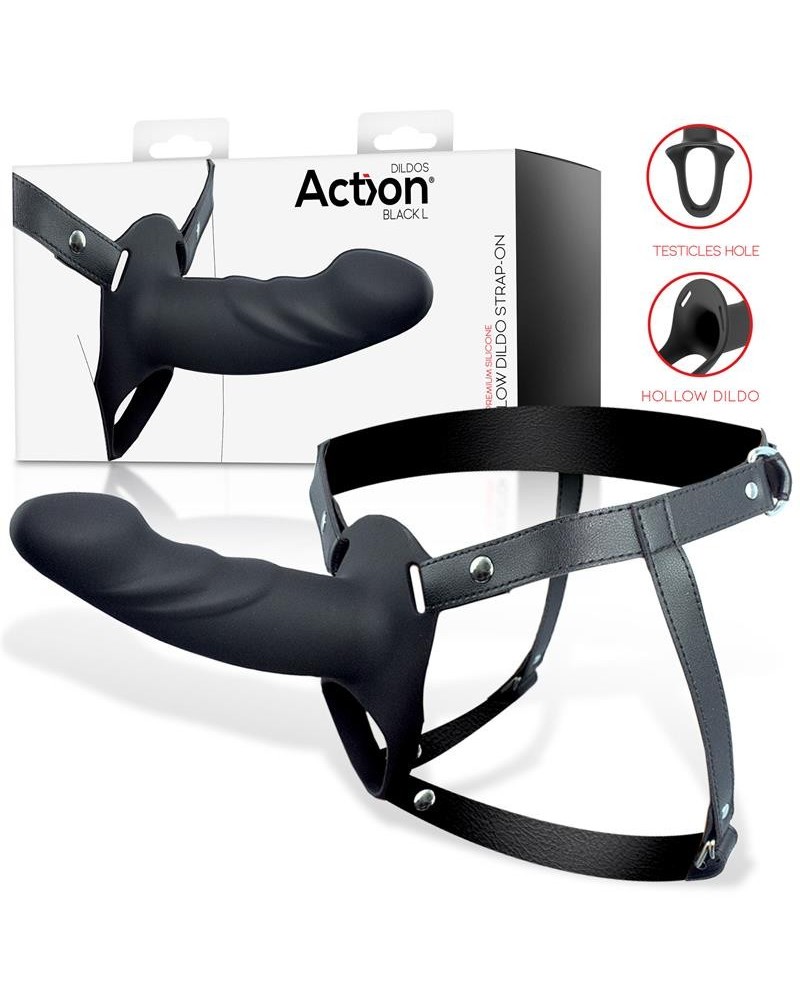 strap-on with hollow dildo premium silicone size l noir