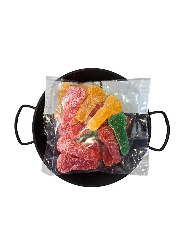 sugar gummies in penis shape in a paella pan