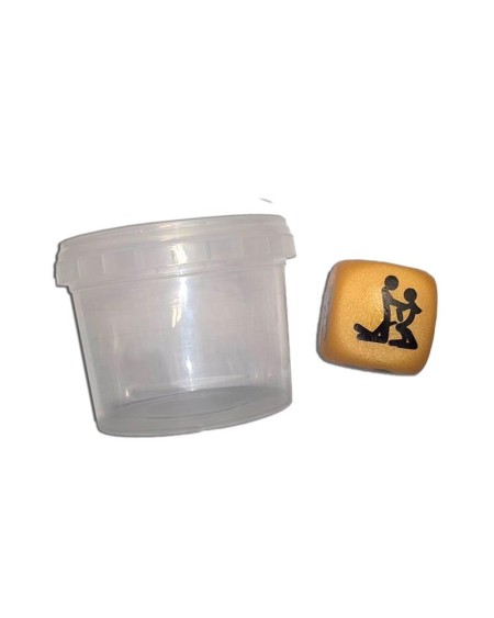 white position dice in a plastic jar for couples