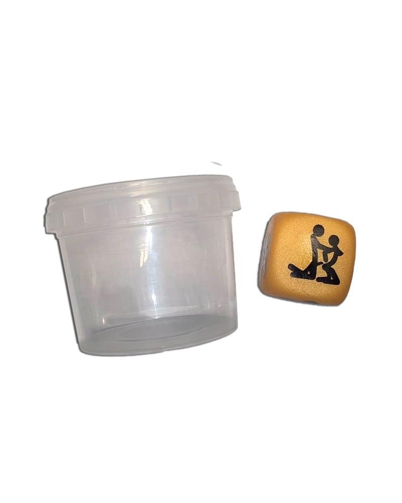 white position dice in a plastic jar for couples