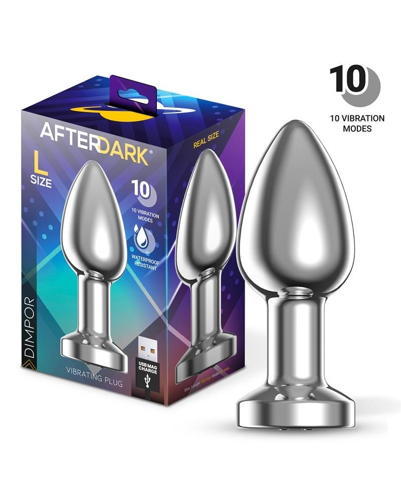 dimpor chrome anal plug with vibration and magnetic usb size l