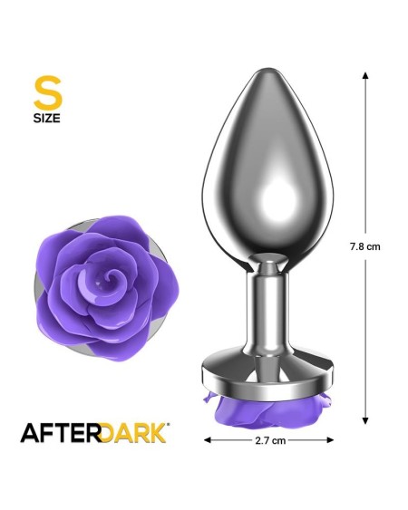 metal anal plug with violet rose base - size s