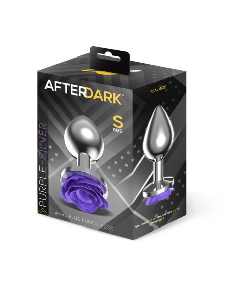 metal anal plug with violet rose base - size s