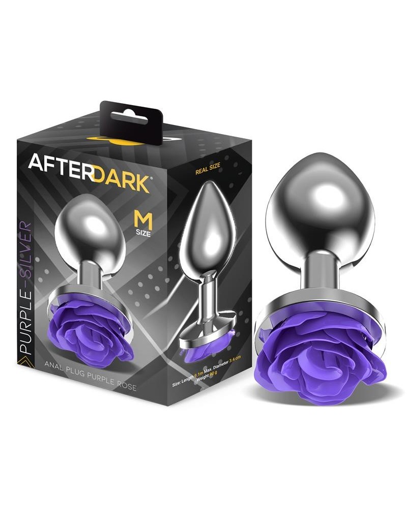metal anal plug with violet rose base - size m