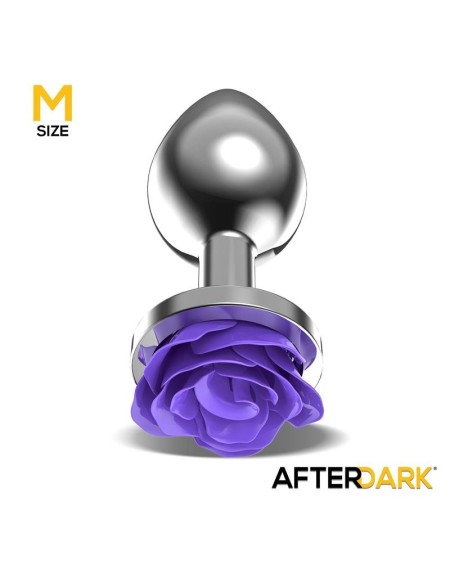metal anal plug with violet rose base - size m