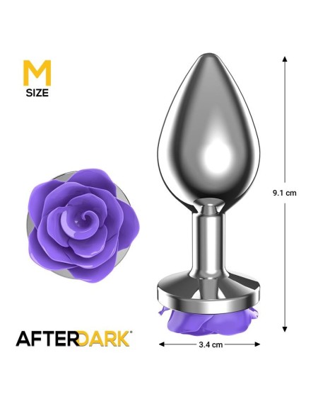 metal anal plug with violet rose base - size m