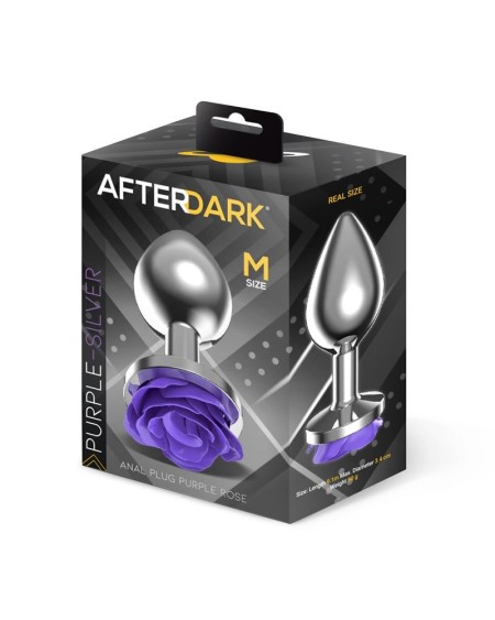 metal anal plug with violet rose base - size m
