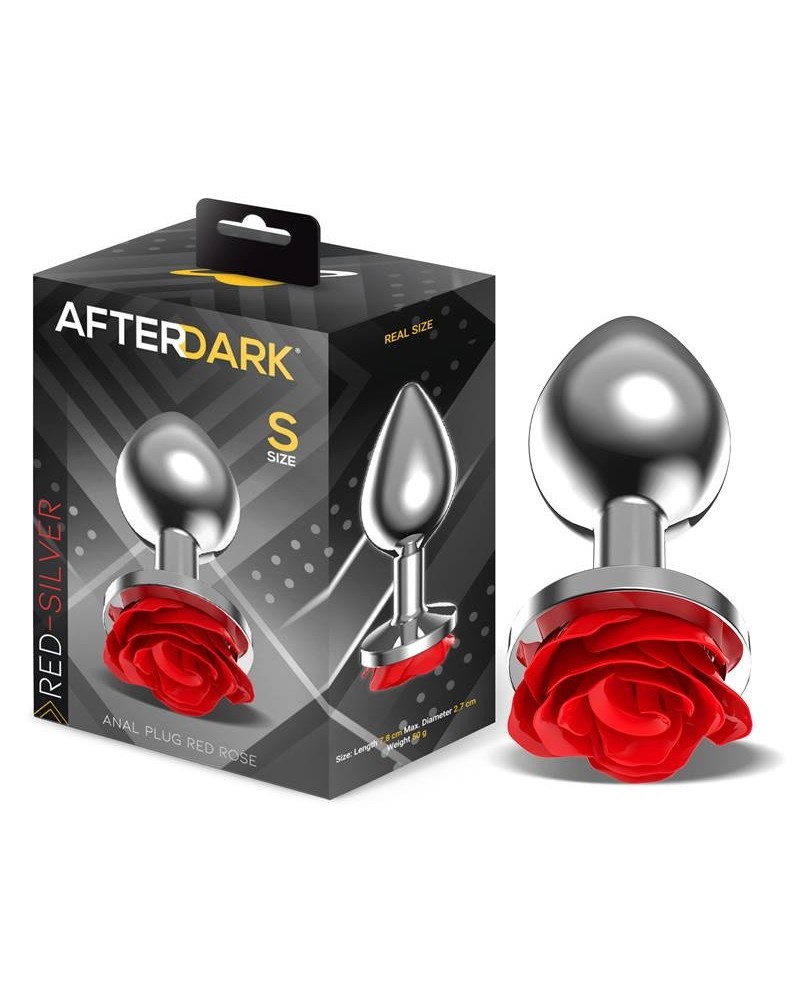 metal anal plug with red rose base - size s