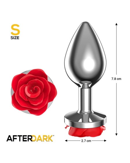 metal anal plug with red rose base - size s