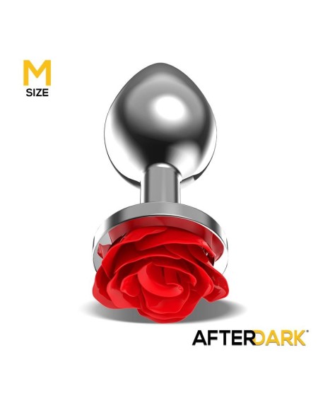 metal anal plug with red rose base - size m