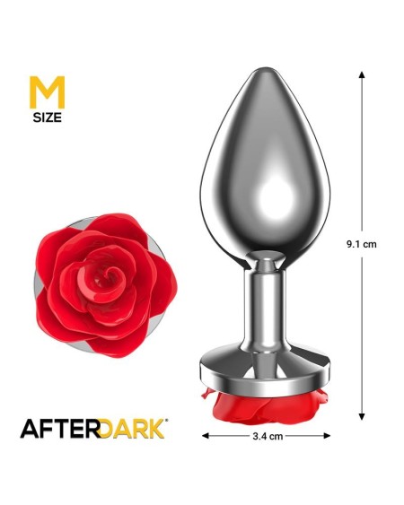 metal anal plug with red rose base - size m