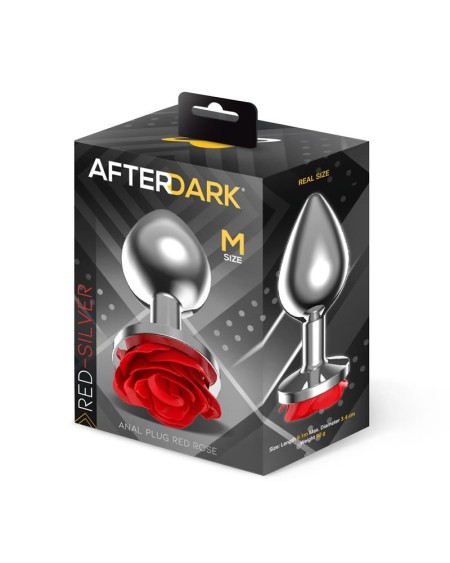 metal anal plug with red rose base - size m
