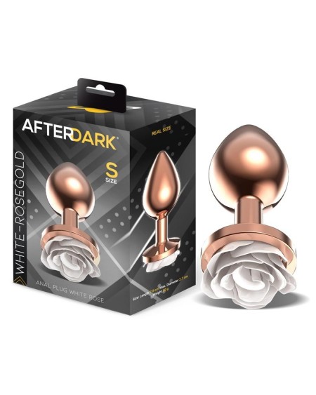 rosegold metal anal plug with white rose base - size s