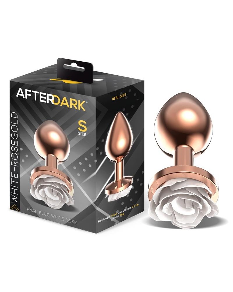 rosegold metal anal plug with white rose base - size s