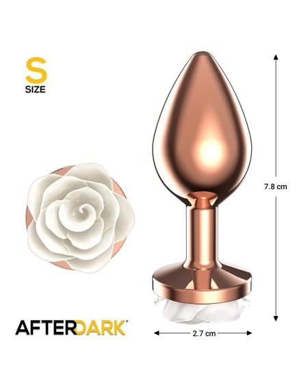 rosegold metal anal plug with white rose base - size s