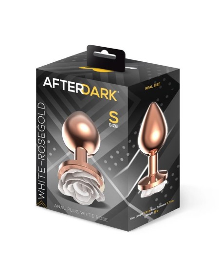 rosegold metal anal plug with white rose base - size s