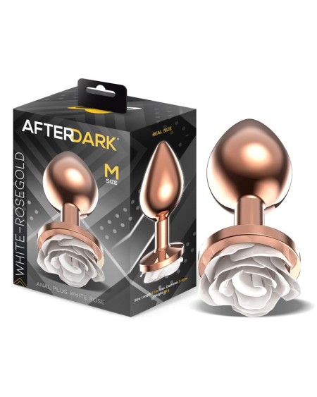 rosegold metal anal plug with white rose base - size m