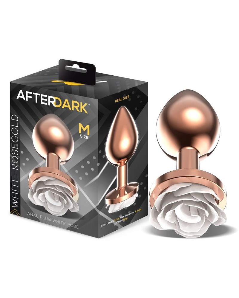 rosegold metal anal plug with white rose base - size m