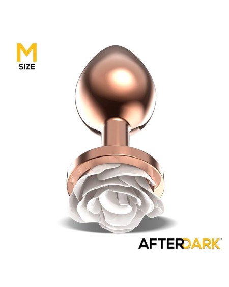rosegold metal anal plug with white rose base - size m