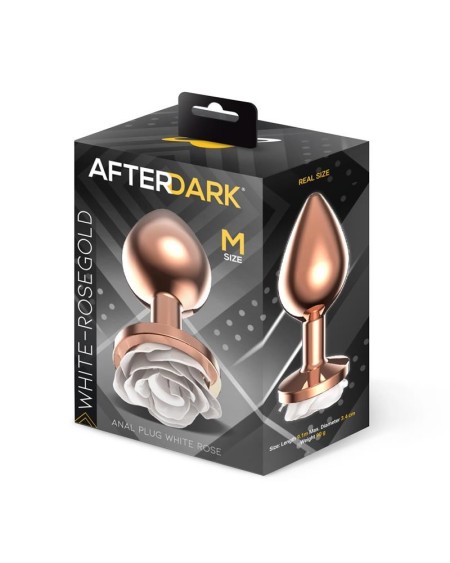 rosegold metal anal plug with white rose base - size m