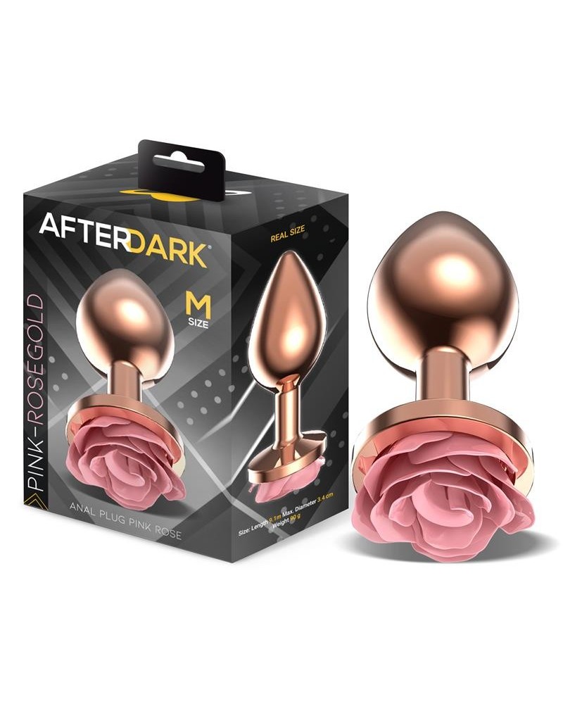 rosegold metal anal plug with rose rose base - size m
