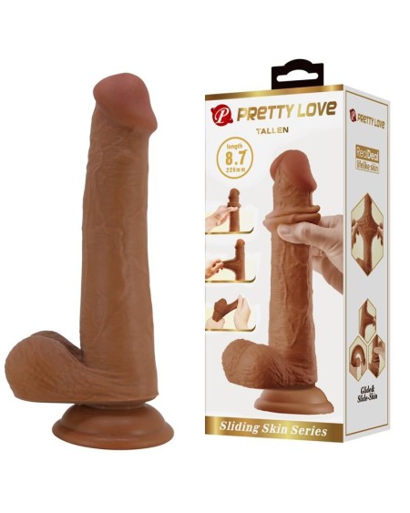 tallen dildo wirh retractil-sliding peau tan 22 cm