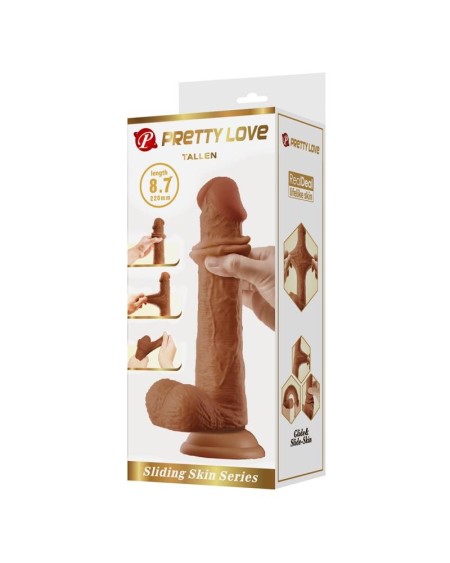 tallen dildo wirh retractil-sliding peau tan 22 cm