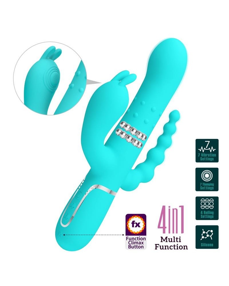 cammy tripple rabbit vibrator with beads turquoise