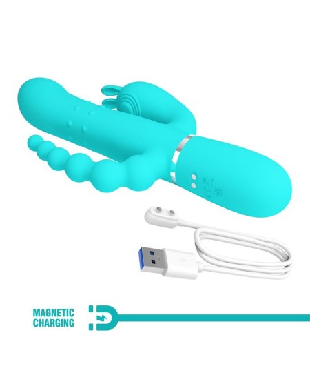 cammy tripple rabbit vibrator with beads turquoise