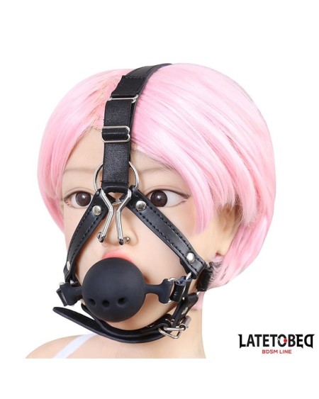 head harness with ball gag and nose hook