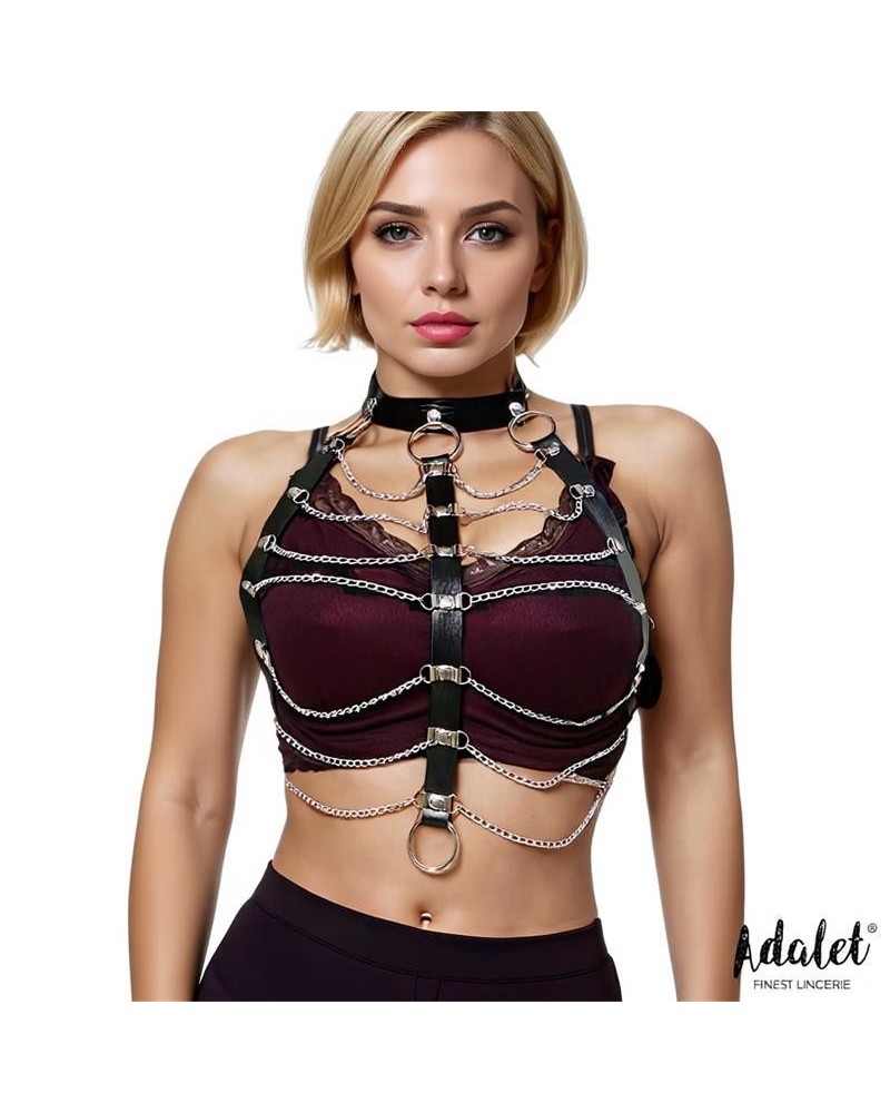 hilda vegan leather chest harness with chain one size