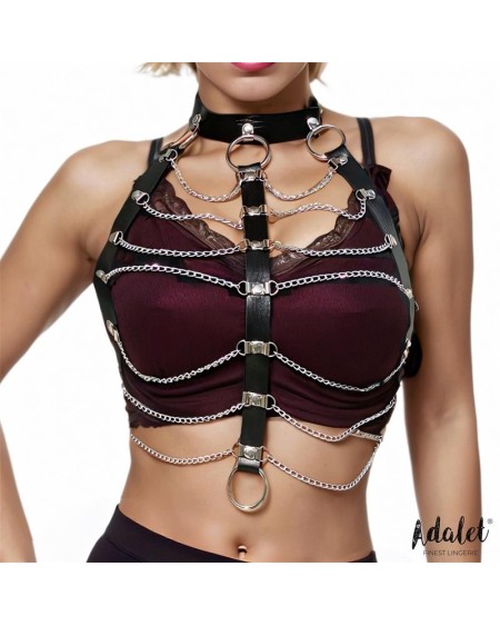 hilda vegan leather chest harness with chain one size