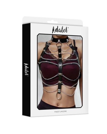 hilda vegan leather chest harness with chain one size