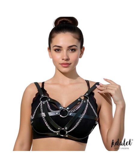 karina vegan leather harness top with chain one size