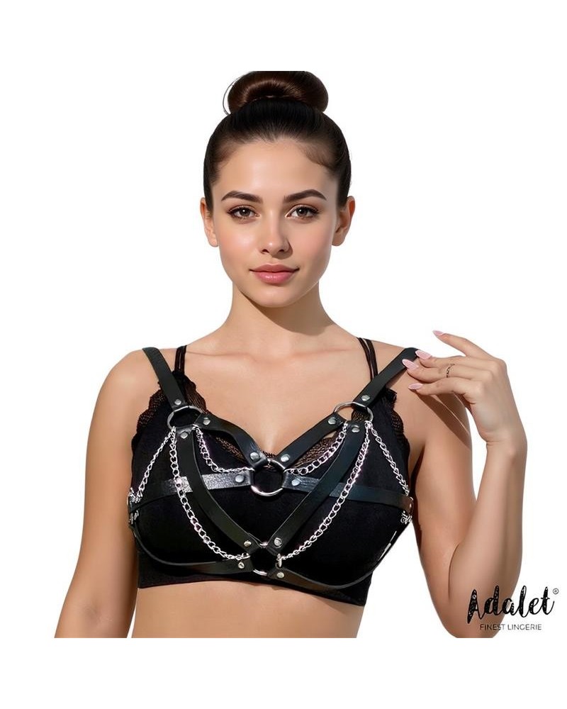 karina vegan leather harness top with chain one size