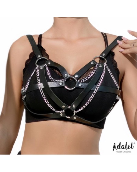 karina vegan leather harness top with chain one size