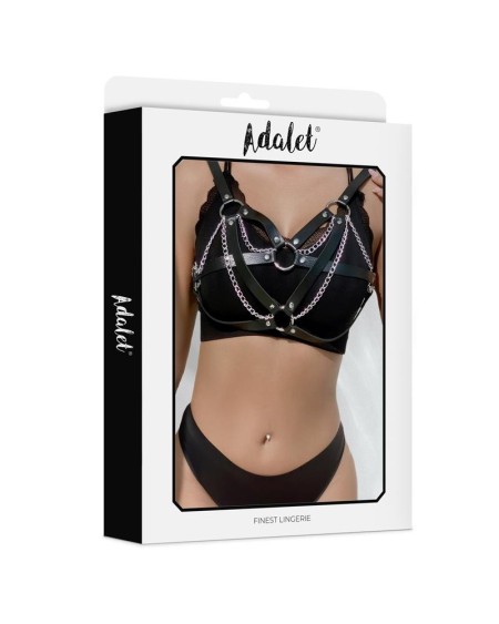 karina vegan leather harness top with chain one size