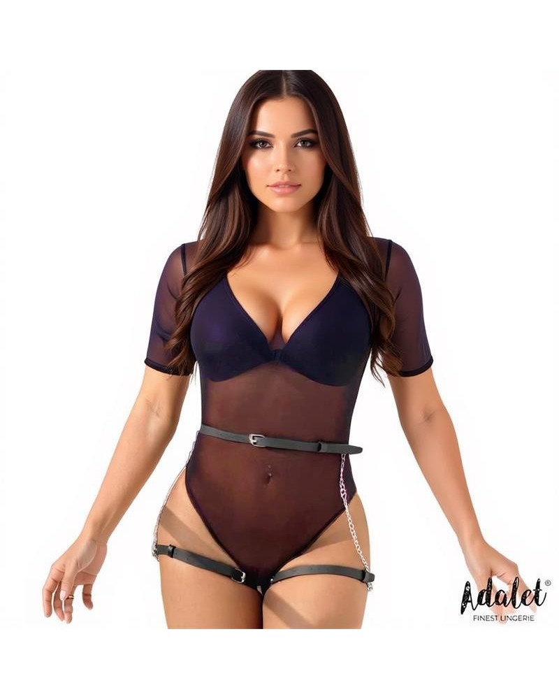 oriana vegan leather belt harness with chain one size