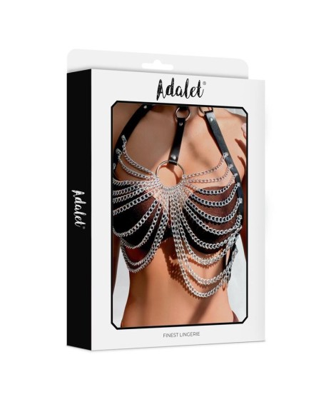 samara vegan leather chest harness with chain one size