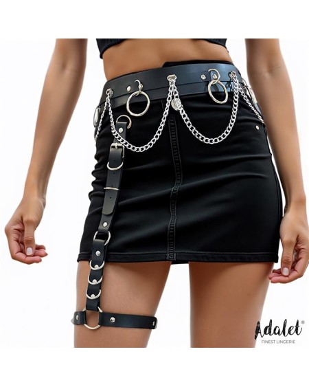 coral vegan leather garter with leg ring and chain one size