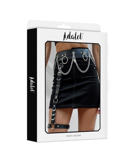 coral vegan leather garter with leg ring and chain one size