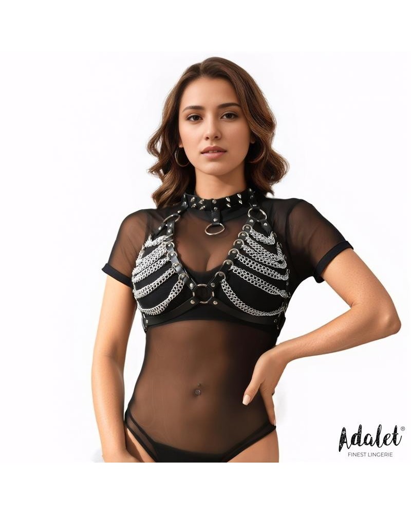 zaira vegan leather bra with chain one size